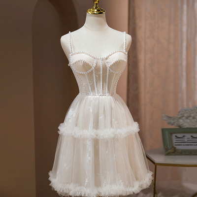 Champagne tulle short prom dress homecoming dress - Thumbnail 1