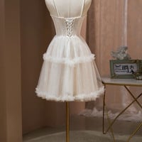 Champagne tulle short prom dress homecoming dress - Thumbnail 3