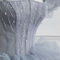 Gray tulle long prom dress A-line evening dress - Thumbnail 3
