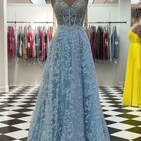 SP1022,Sparkle Princess Lavender Bustier Puffy Sleeves Lace Long Prom Gown - Thumbnail 5