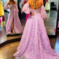 SP1022,Sparkle Princess Lavender Bustier Puffy Sleeves Lace Long Prom Gown - Thumbnail 2