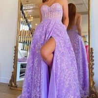 SP1022,Sparkle Princess Lavender Bustier Puffy Sleeves Lace Long Prom Gown - Thumbnail 1