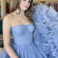 SP1023,Princess Tiered Blue Strapless Ball Gown,Long Prom Evening Dresses - Thumbnail 2