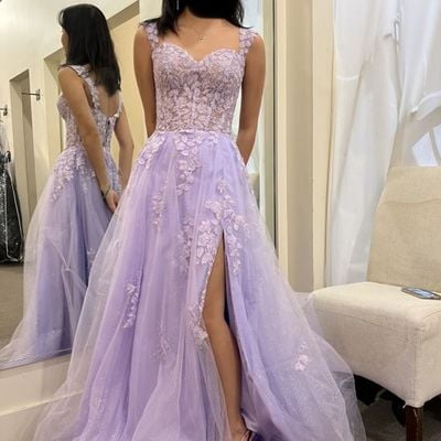 Sp1018,lavender a-line floral lace tulle prom dresses,long evening gown