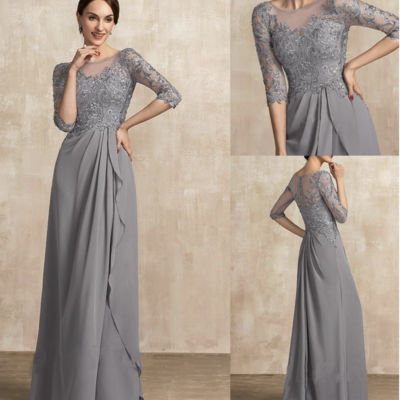 Sheer neck mother of the bride dresses with 3/4 sleeves md7 - Thumbnail 3