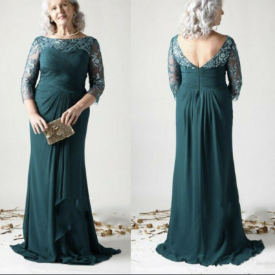 Dark green mother of the bride dresses with beaded lace - Thumbnail 2