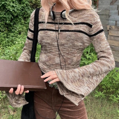 Free Shipping-90s SPACE DYE TRUMPET SLEEVE SWEATER 