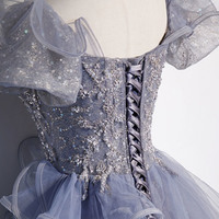 Grey tulle sequins long ball gown A-line evening gown - Thumbnail 3