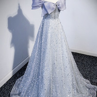 Shiny Tulle Sequins Long Prom Dress Evening Dress - Thumbnail 1