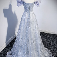 Shiny Tulle Sequins Long Prom Dress Evening Dress - Thumbnail 2