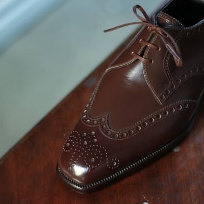 Decent wear men's hand stitch attractive shoes, leather wingtip brogue lace up shoes - Thumbnail 2