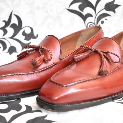 Classic men's hand stitch brown tassels loafer shoes, leather formal wear shoes