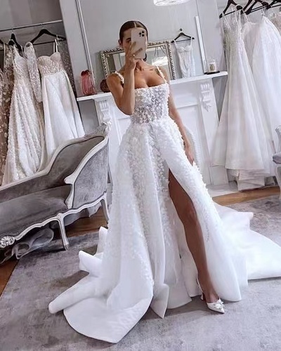 Wedding Dresses Bridal Gown Spaghetti Straps with 3D Flowers