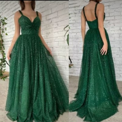 Sparkly prom dresses spaghetti straps floor length - Thumbnail 4