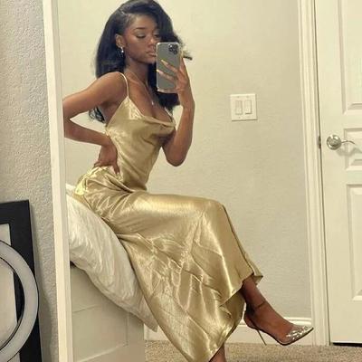 Simple a line square long prom dress - Thumbnail 3