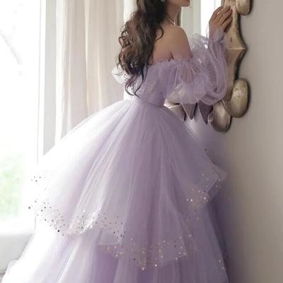 Princess light purple tulle layers ball gown prom dress sweet 16 dresses - Thumbnail 3
