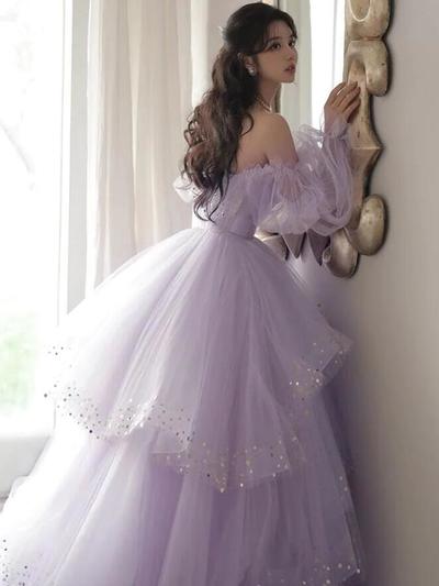 Princess Light Purple Tulle Layers Ball Gown Prom Dress Sweet 16 Dresses