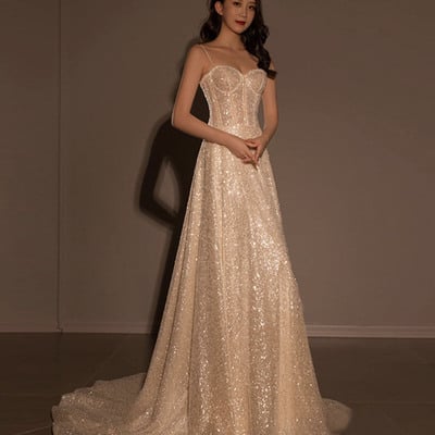 Sparkling sequin long a-line prom dress evening dress - Thumbnail 1