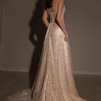 Sparkling Sequin Long A-line Prom Dress Evening Dress - Thumbnail 3