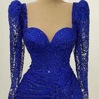 Vintage Square A Line Royal Blue Long Sleeves Prom Dress  - Thumbnail 1