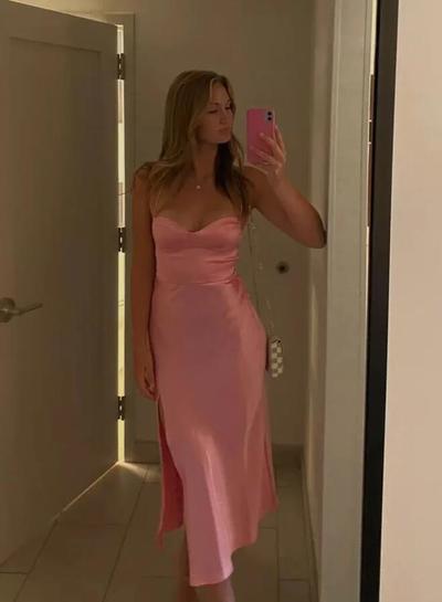 Simple Classy Sheath Pink Evening Dress With Lace-up Back 