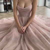 Pink tulle short A-line prom dress pink evening dress - Thumbnail 1
