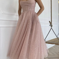 Pink tulle short A-line prom dress pink evening dress - Thumbnail 3