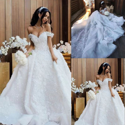 Off shoulder wedding dresses bridal gown with appliques lace beads - Thumbnail 3