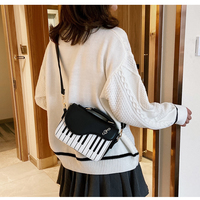 New piano black and white small square bag fashion note one shoulder diagonal bag - Thumbnail 1