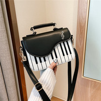 New piano black and white small square bag fashion note one shoulder diagonal bag - Thumbnail 5