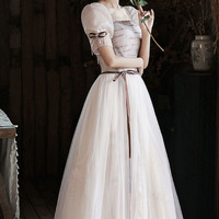 Cute tulle sequins long prom dress A-line evening dress - Thumbnail 4