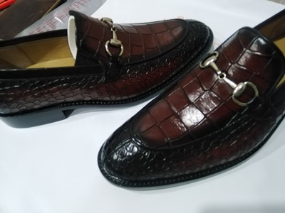 Best Christmas Gift Brown Alligator Skin Shoes, Hand Stitch Party Wear Moccasin Shoes