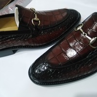 Best Christmas Gift Brown Alligator Skin Shoes, Hand Stitch Party Wear Moccasin Shoes - Thumbnail 1