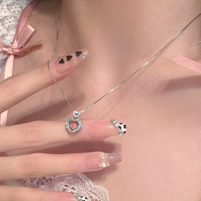 Luxury pretty girl angelic diamond silver heart shaped chain pendant necklace - Thumbnail 4