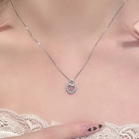 Luxury Pretty Girl Angelic Diamond Silver Heart Shaped Chain Pendant Necklace - Thumbnail 1