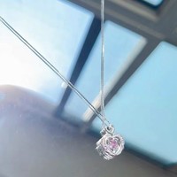 Luxury Pretty Girl Angelic Diamond Silver Heart Shaped Chain Pendant Necklace - Thumbnail 7