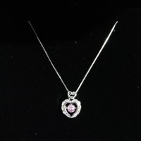 Luxury Pretty Girl Angelic Diamond Silver Heart Shaped Chain Pendant Necklace - Thumbnail 8