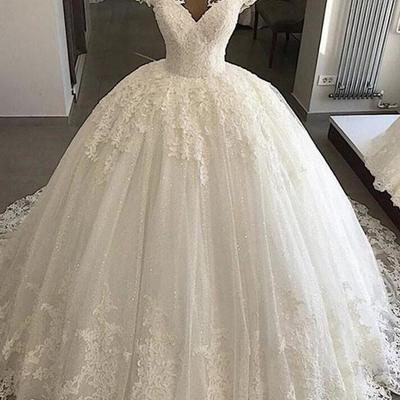 Off the shoulder sweetheart ball gown tulle lace wedding dresses - Thumbnail 3