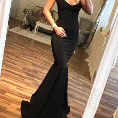 Spaghetti straps a line satin black evening gown - Thumbnail 3