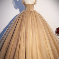 Cute tulle beaded long A-line prom dress evening dress - Thumbnail 2