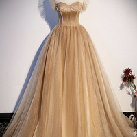 Cute tulle beaded long A-line prom dress evening dress - Thumbnail 3