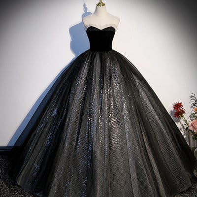 Black tulle long a-line ball gown formal gown