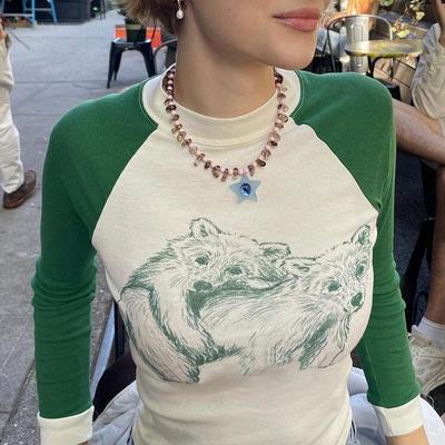 Bear printed color block t-shirt