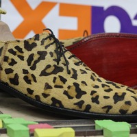 Handmade Leopard Skin Print Whole cut Lace Up Leather Shoes, Men's Leather Dress Shoes  - Thumbnail 3