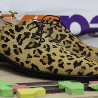 Handmade Leopard Skin Print Whole cut Lace Up Leather Shoes, Men's Leather Dress Shoes  - Thumbnail 1