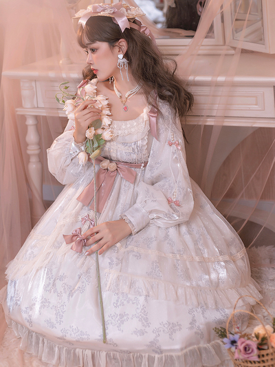 Elegent Gorgeous French Europe Style Classic Light Pure White Lily Flower Lace Dress