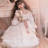 Elegent Gorgeous French Europe Style Classic Light Pure White Lily Flower Lace Dress - Thumbnail 5