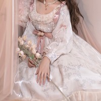 Elegent Gorgeous French Europe Style Classic Light Pure White Lily Flower Lace Dress - Thumbnail 4