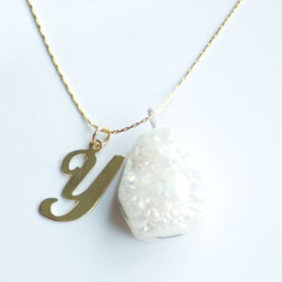 Initial white druzy short necklace