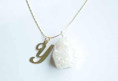 Initial White Druzy short necklace